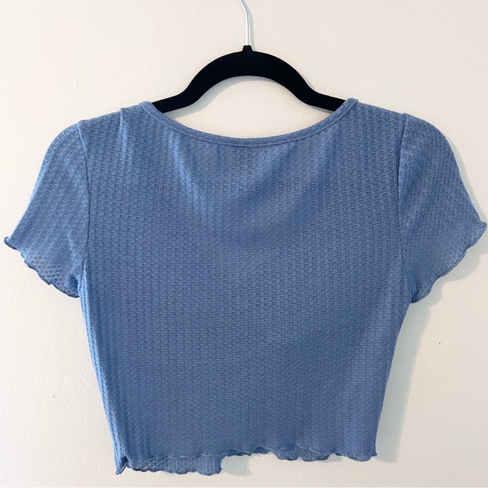 Periwinkle Blue Tie-Front Short Sleeve Crop Top Size S - Picture 2 of 6